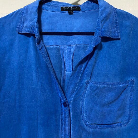 Velvet Heart, long sleeve, neon powder blue, button-down blouse, size XL - Picture 2 of 10